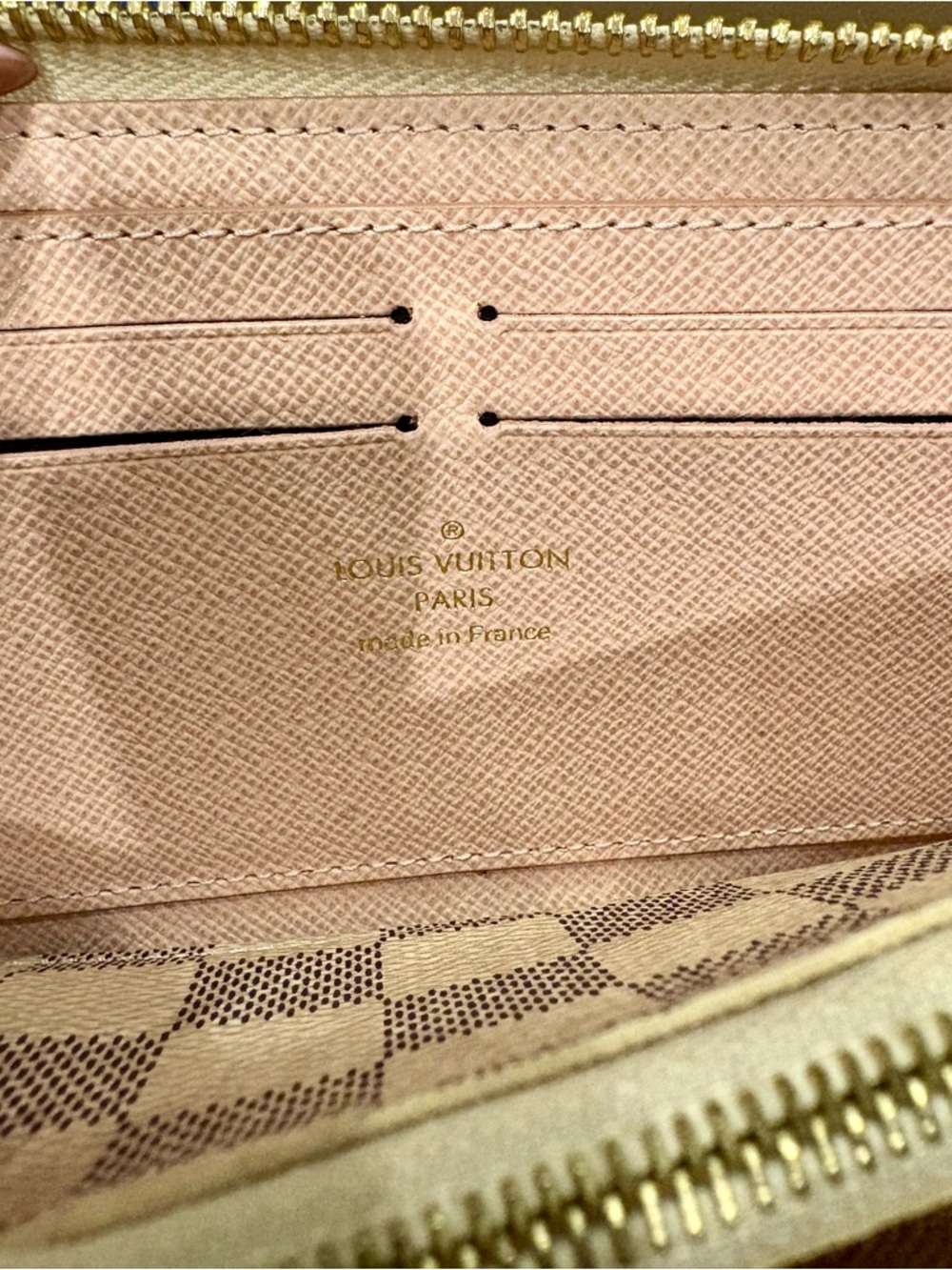 Louis Vuitton Clemence Damier Azur Zippy Wallet in Cream Check PINK Interior COA - Picture 4 of 16